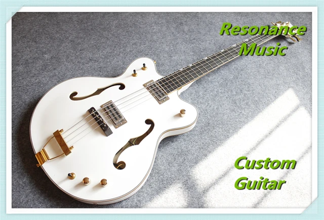 Best price at $361 Cheap New Arrival Hot Selling G6136LSB White Falcon Bass Guitar with Gold Binding Custom Available