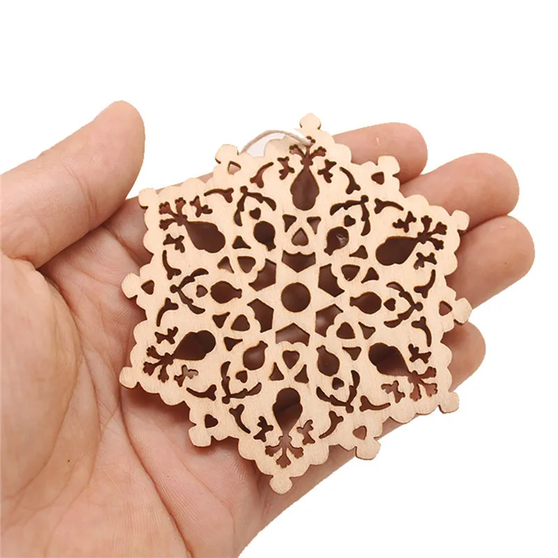 30 pcs laser cut ornaments wood holiday christmas tree ornament home decor wooden snowflake decorations (3)