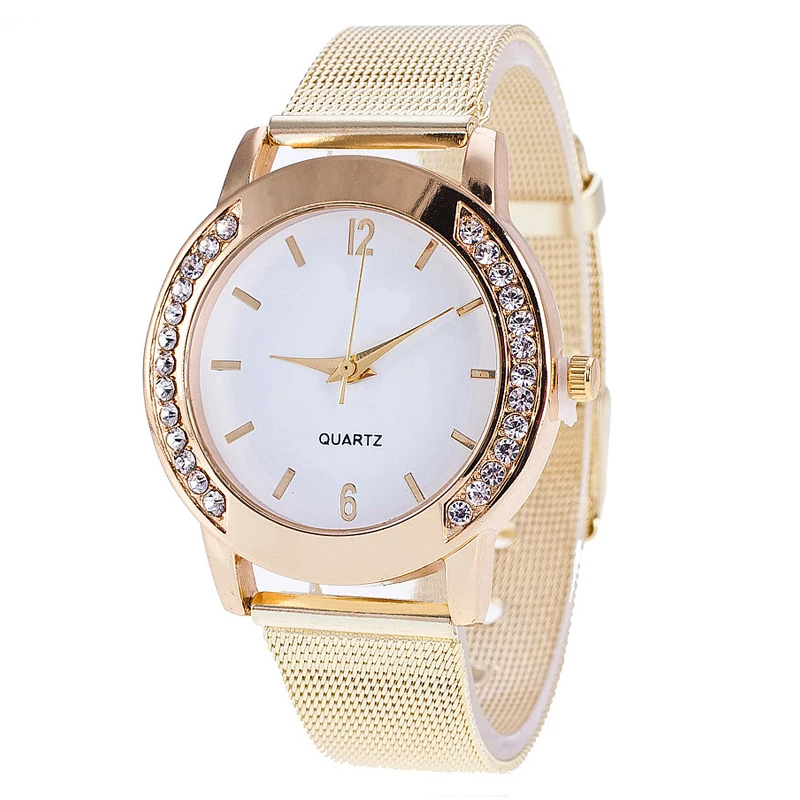 2017 New Fashion Gold Mesh Geneva Quartz Watch Women Metal Stainless