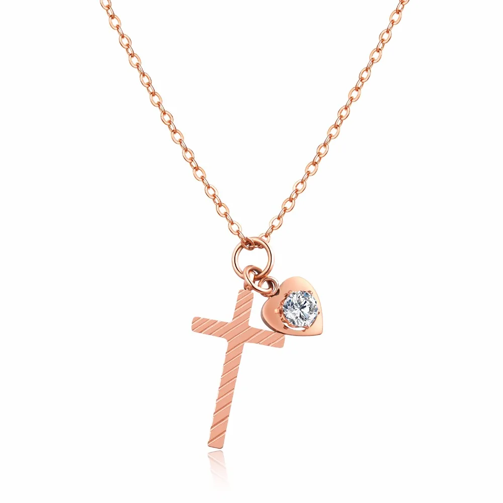 

Fashion Cross and Crystal Heart Necklace in Stainless Steel First Communion Necklace Religious Gift for Goddaughter1171