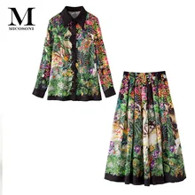 Micosoni/Высококачественная эксклюзивная рубашка с длинными рукавами и принтом оленя Anthemy Sika+ длинная юбка, женские костюмы из двух предметов, осень