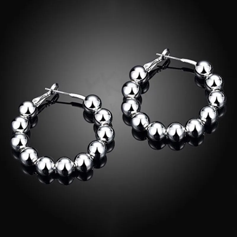 Balls hoop earrings for women silver color zinc alloy round female