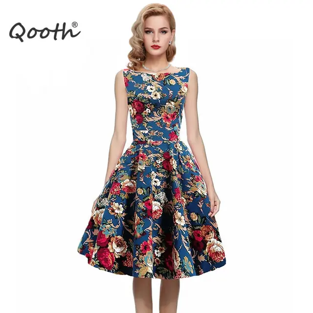 Qooth 2017 Summer Vintage Fl Print Cotton Dresses European Style Qooth 2017 Summer Vintage Fl Print Cotton Dresses European Style Women Sleeveless Slim Pleated Dress Vestido
