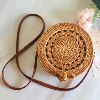 

2018 Fashionable Hand-made Round Rattan Bags Women Summer Hollow-out Vintage Bohemia Style Single Shoulder Bag