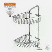 Viborg Deluxe Solid Thick 304 Stainless Steel Wire Double Tier Corner Shower Basket Shelf Tidy Rack Caddy Storage Organizer