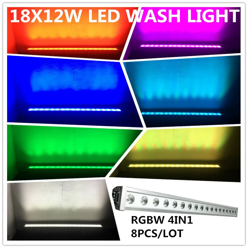 8PCS/ 18X12W Waterproof LED wash light RGBW 4IN1 IP65 PAR DMX512 4/8CH disco professional dj equipment | Лампы и освещение