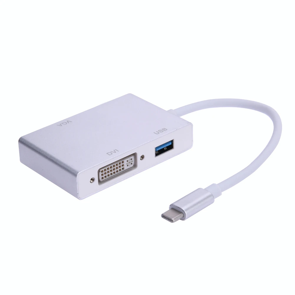 

Silver Ultra-thin 4 in1 USB 3.1 Type C to HDMI+VGA+DVI+USB3.0 Female Adapter for Macbook Laptop Monitor Projector FW1S