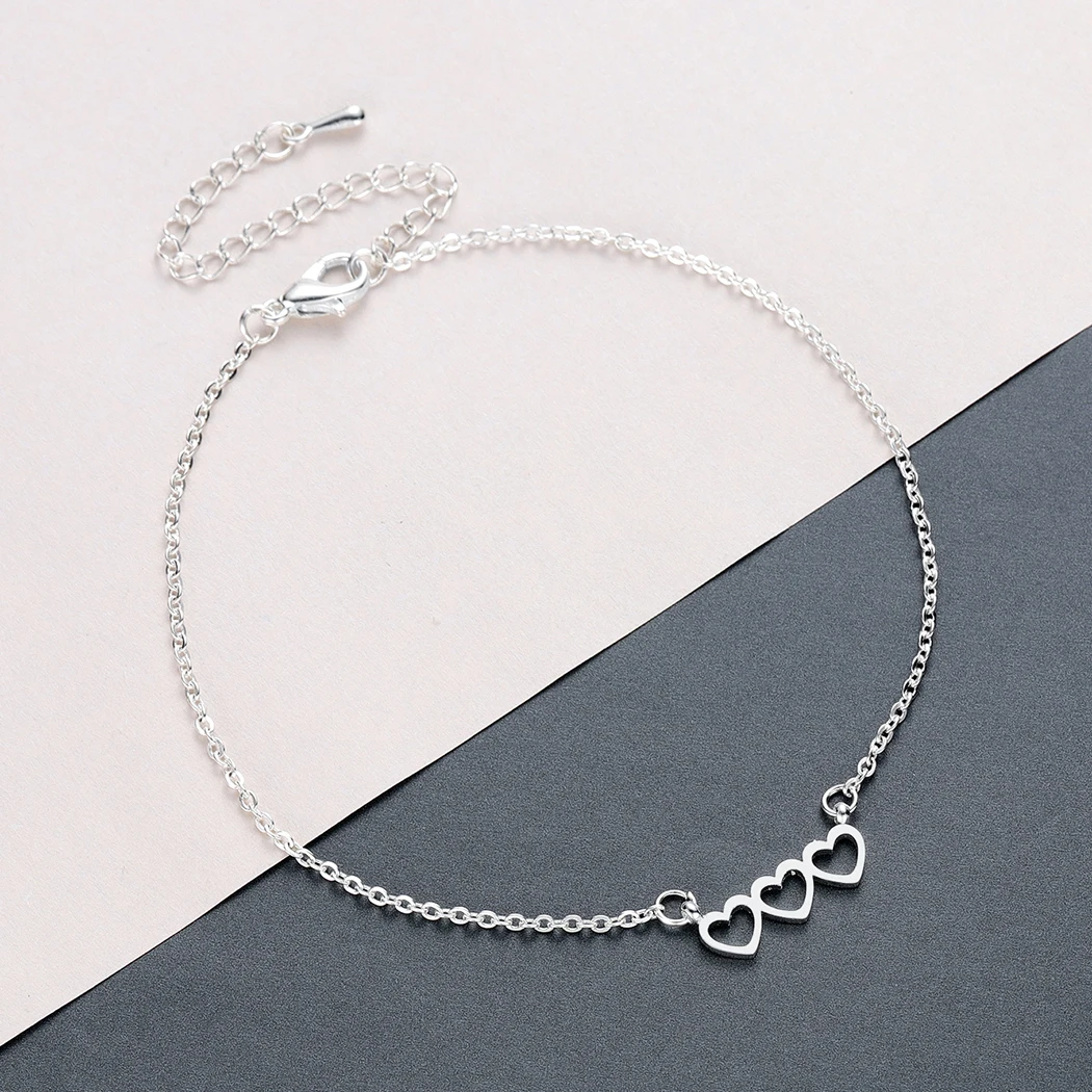 Kinitial Love Heart Charms Bracelets For Women Gold Triple Hearts