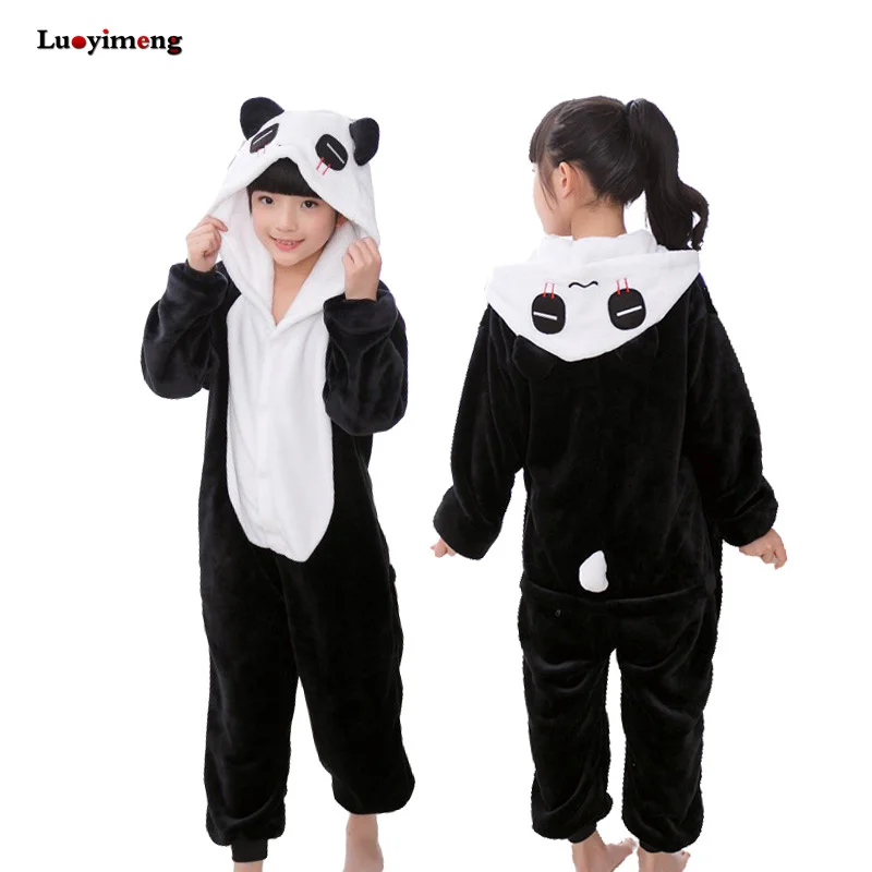 Зимние пижамы кигуруми для мальчиков и девочек; комбинезон с единорогом и аниме-животными; детская одежда для сна; фланелевый теплый комбинезон; детские пижамы - Цвет: panda