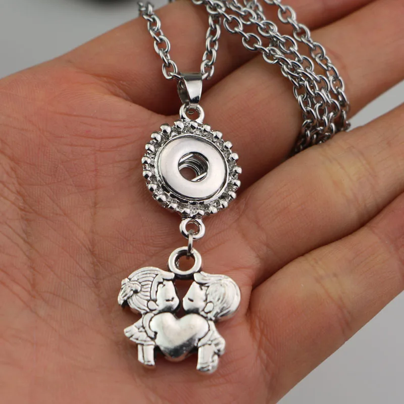 New Romantic Little Boys&ampGirls Kissing Love Heart Pendant Choker Statement Necklaces With 12mm Button Snap For Lovers Jewelry | Украшения