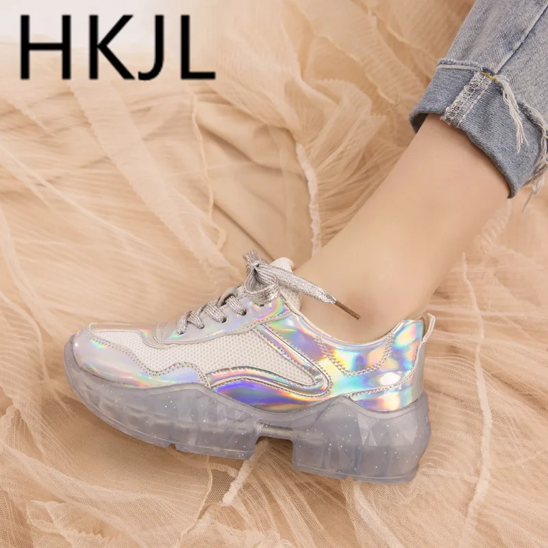 

HKJL Fashion Spring 2019 new laser-top platform platform shoes Korean version versatile lace-up sport shoes for ladies A548