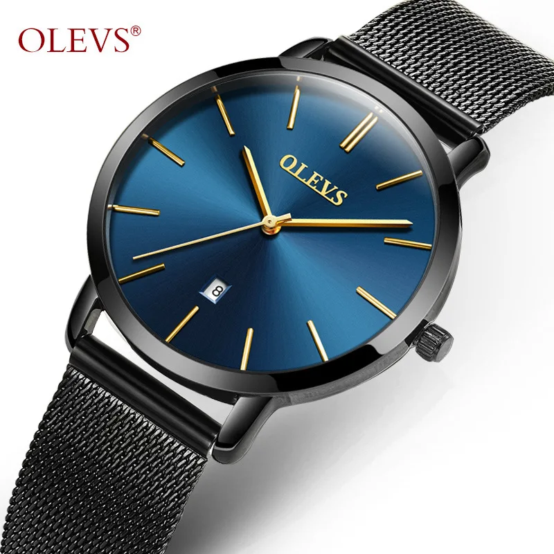 OLEVS Топ бренд Пара часы для влюбленных водонепроницаемые часы Роскошные модные мужские и женские часы из Миланской стали Кварцевые наручные часы relogio - Цвет: Black Blue