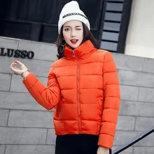 Women Winter Coats 2017 Fashion Solid Short Outerwear Womens Coat Sleeve Stand Collar Slim Parka Cotton Jackets Mujer 218