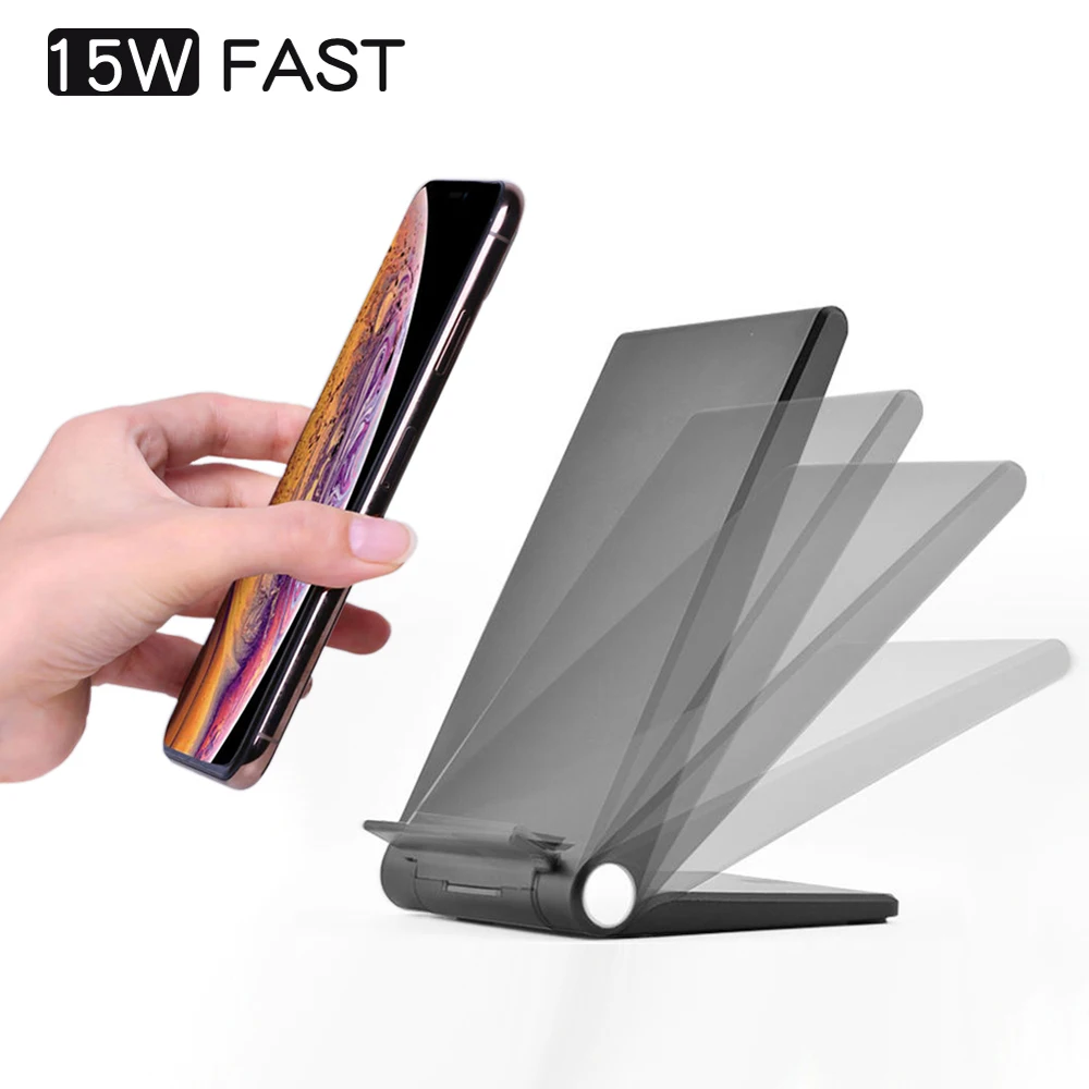 

Foldable 15W Fast QI wireless charger Stand for HUAWEI MATE 20 30 pro IPhone 8 Plus X XR XS Samsung S10 e S9 + S8 Note9 8 Charge