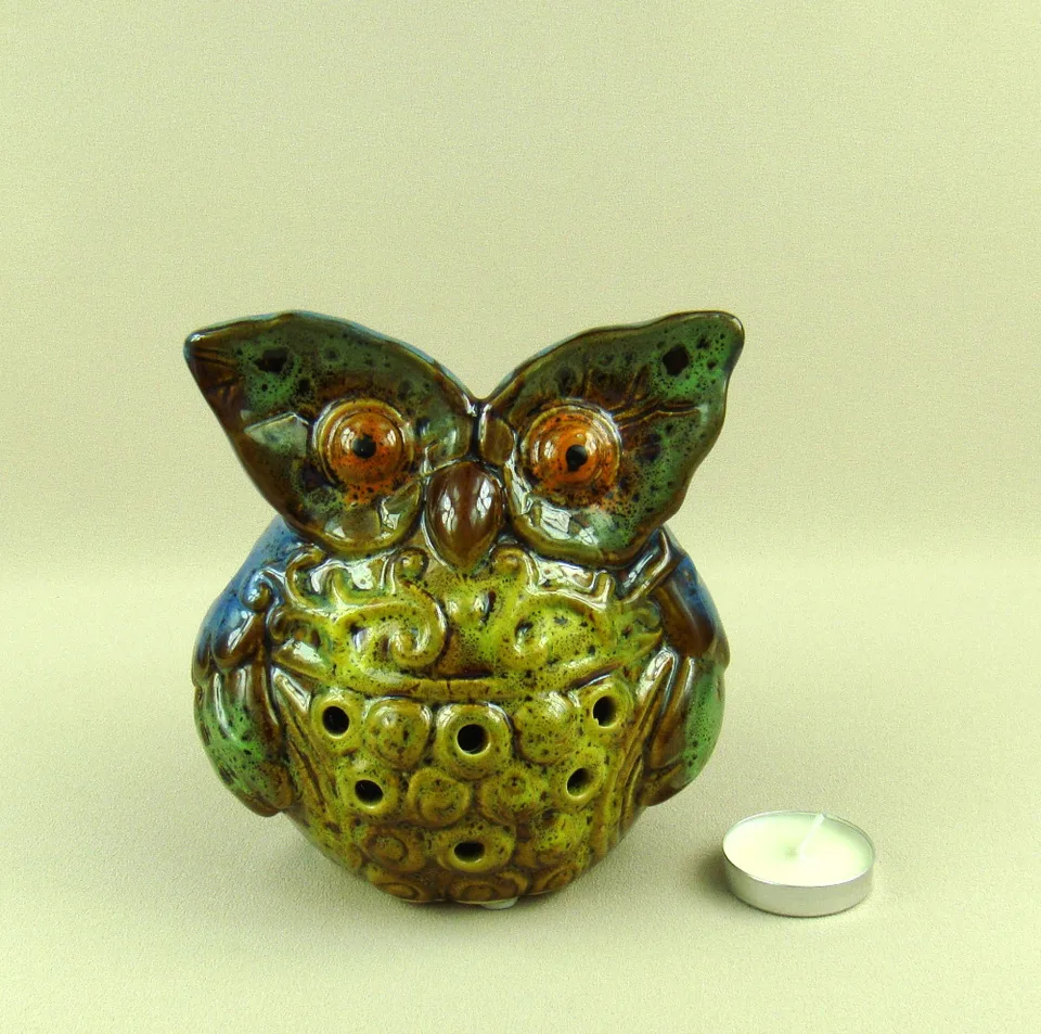 Vintage Ceramics Owl Figurine Candle Holder Ornamental Porcelain