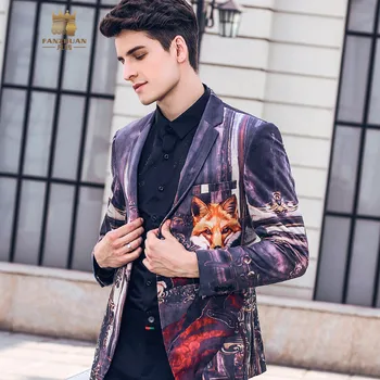 

FANZHUAN New free shipping 2018 casual male MEN'S Long sleeved man European printed blazer small suit coat Personality 820024