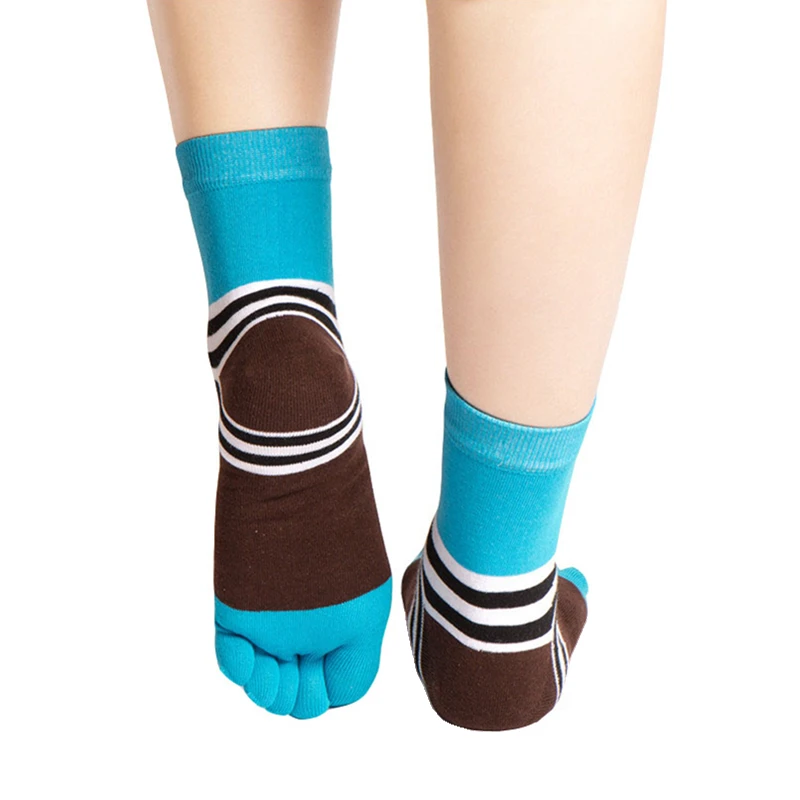 

1 Pair Men Five Toe Sports Socks Combed Cotton Stripes Socks Breathable Sweat Absorbent Deodorant Anti-friction