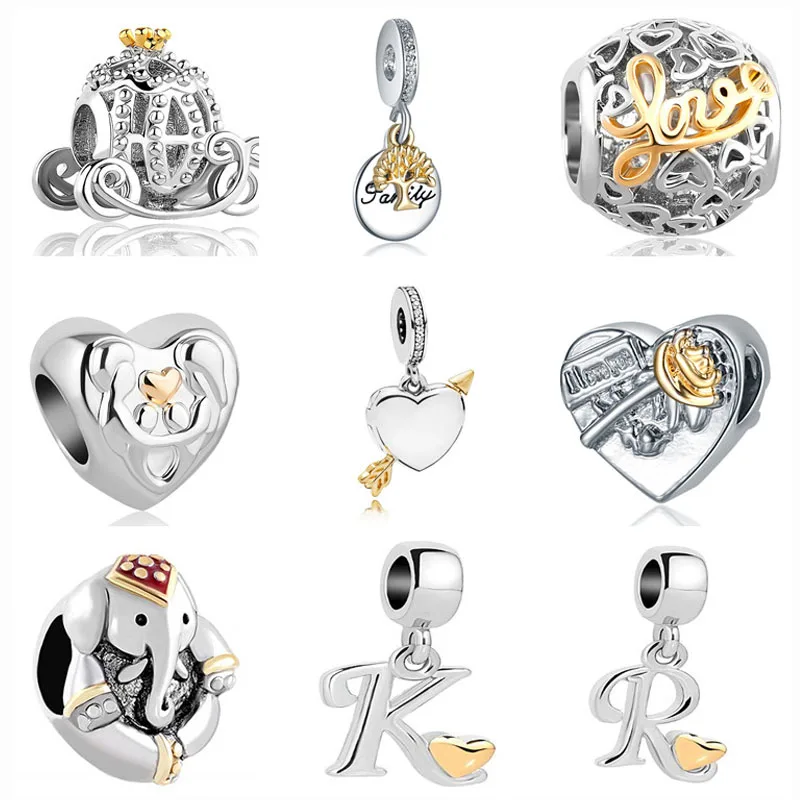 

2019 new 1pc free shipping silver gold two tones elephant love diy bead Fit Pandora Charms silver 925 Bracelet for women F073
