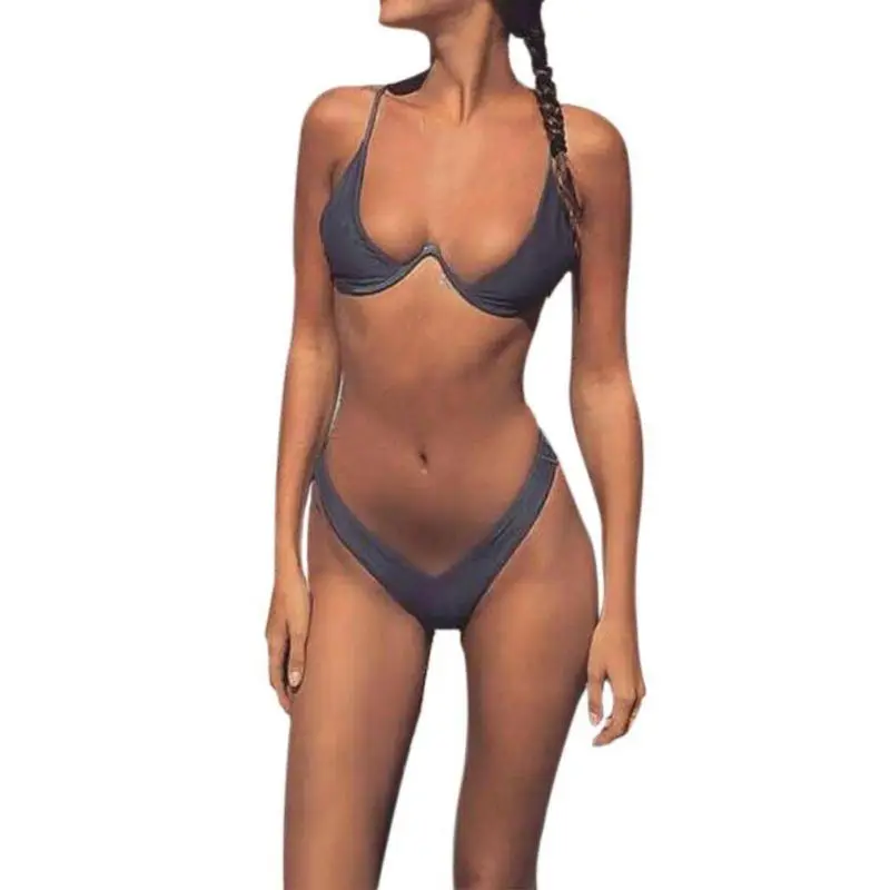 bikini 2017 high cut perizoma costume da bagno a vita alta donne dello swimwear solido costume