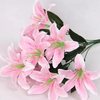 

10 Heads Lily Flower Artificial Lilies Bouquet Wedding Floral Home Decor Flower Real Touch Wedding Flower Home Decor