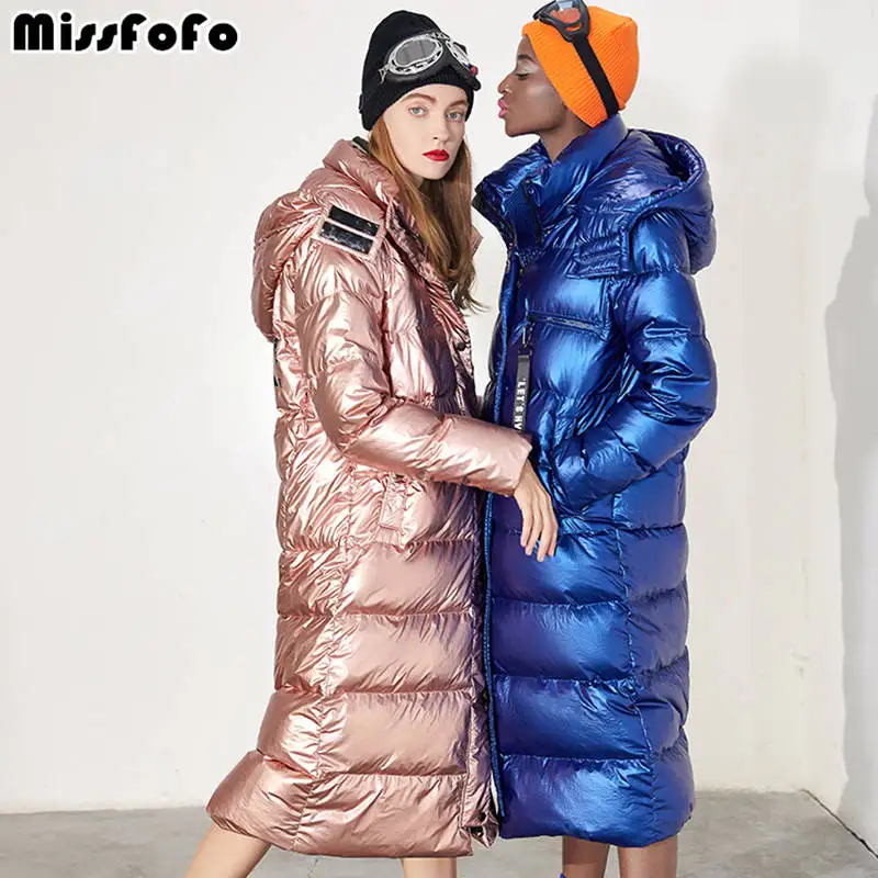 Новинка 2019 зимние пуховики MissFoFo длинная зимняя парка с капюшоном облегающее