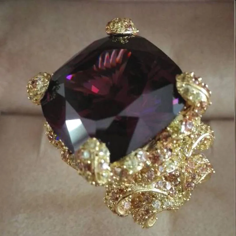 Anillos Qi Xuan_Fashion Jewelry_Big Dark фиолетовые Роскошные коктейли Rings_Plated розовое золото Finger