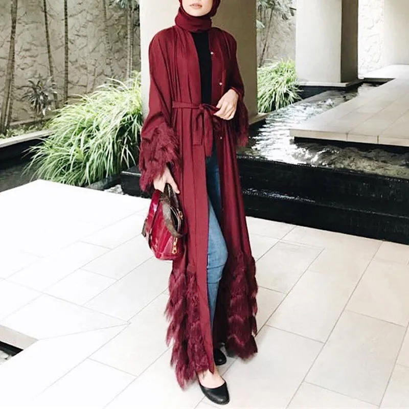 

2019 New Maxi Dress Stylish Elegant And Noble Dubai Cardigan Robe Muslim Hairy Lace Robes Dress Elegant Women's Party Dress