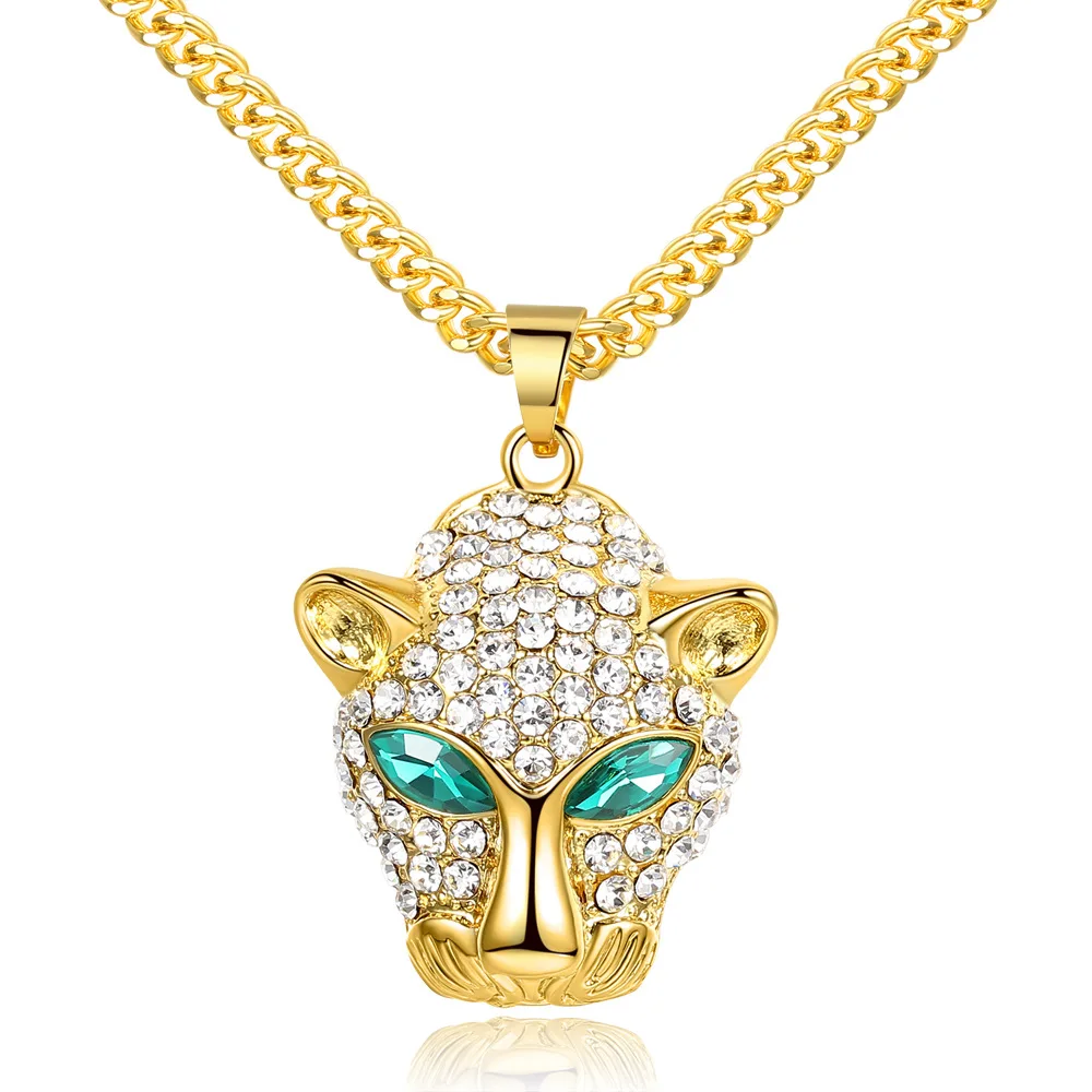 

Fashion Jewelry Alloy CZ Leopard Head Crystal Hip Hop Necklace Good Gift Domineering Necklace