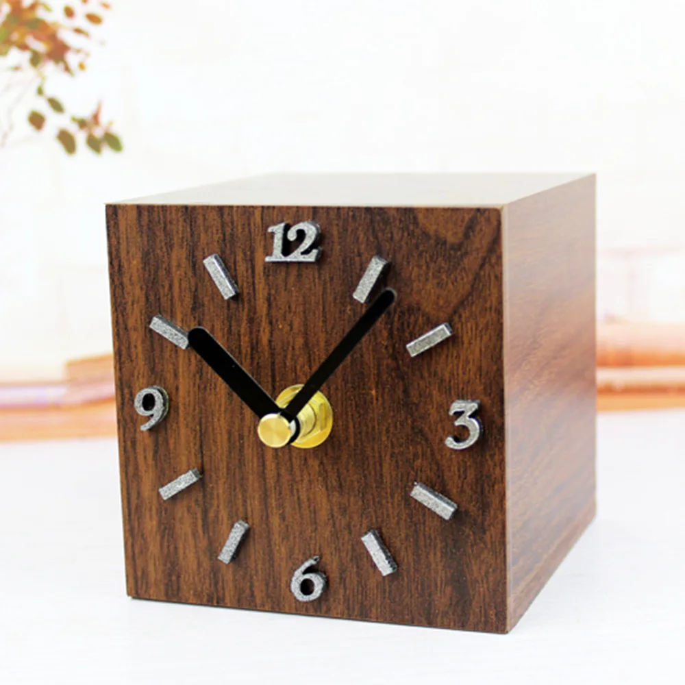 Pastoral European Retro Style 3D Faux Wood Square Alarm Clock