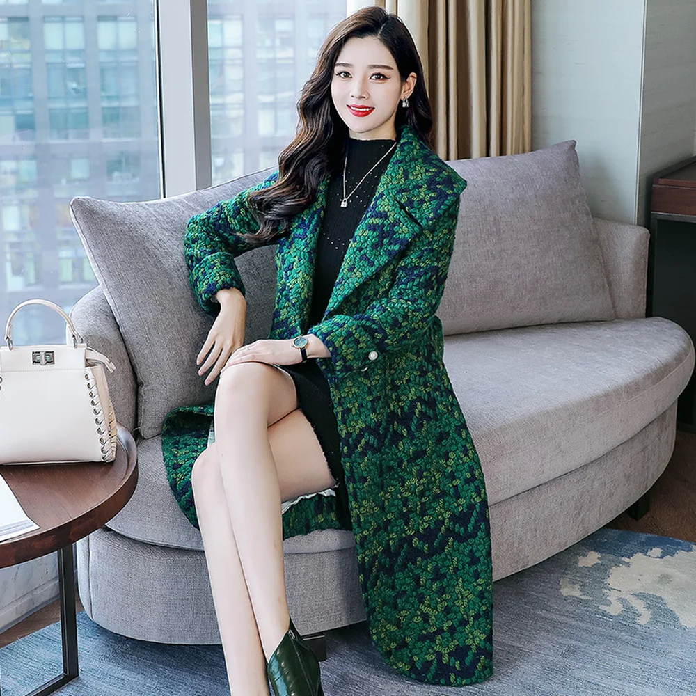 LXUNYI 4XL Autumn Plaid Women Wool Coat Female Jacket Long Autumn 2018 Belt Red Green Ladies Overcoat Outwear Coats Plus Size
