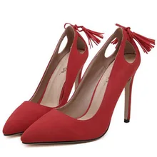 Party Sexy Casual Women High Heels Shoes Tassel Slip on Ladies Pointy High-Heeled Stiletto Cut-out Wedding Shoes black white