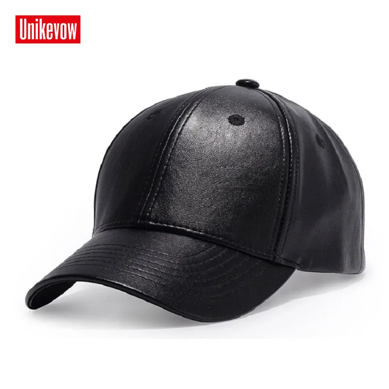 

Brand UNIKEVOW Faux Leather Baseball Cap Unisex Outdoor Snapback Hat Autumn Winter solid Caps Hip Hop hats for men high quality