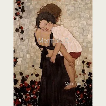 

Hand-painted Artwork Gustav Klimt Mother And Child Hold Oil Painting On Canvas Living room decor home decor canvas painting