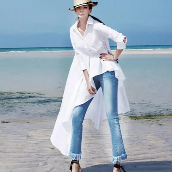 

2018 Plus Size Lolita Asymmetric Irregular White Long Blouse Women Shirt Korean Spring Long Sleeve Ladies Top Femme AH332