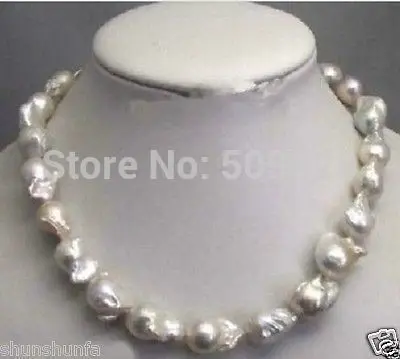 

~~ Free Shipping Large 15-23mm White Unusual Baroque Pearl Necklace disc Clasp 18