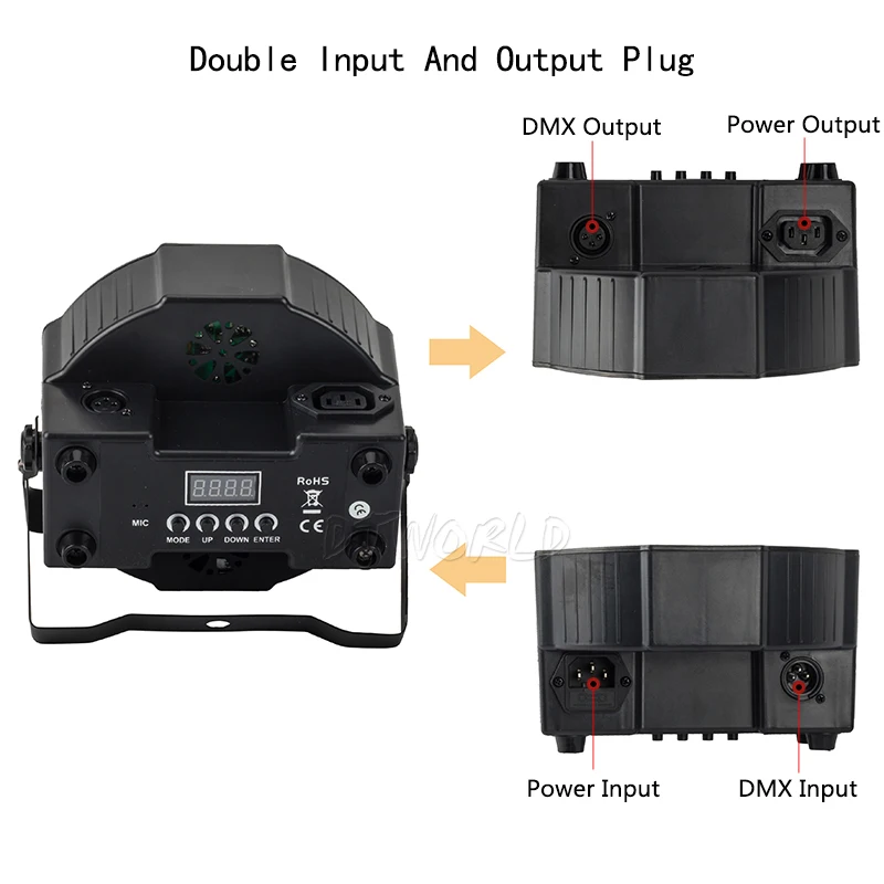 Лидер продаж светодиодный Par 7x18 W RGBWA + сценическая УФ-лампа профессии DMX512 эффект освещения Мощность в/Out для клубов Home Entertainment