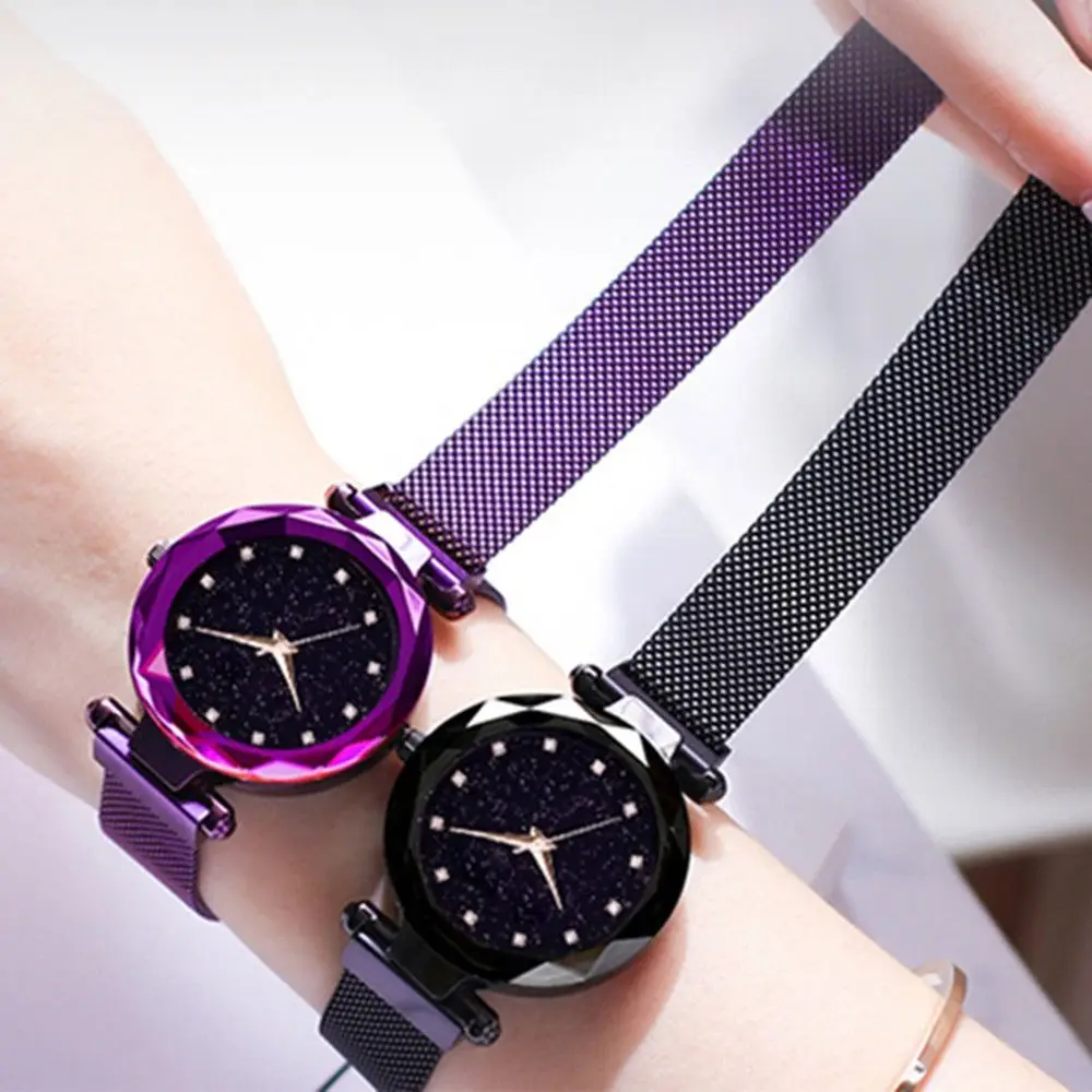 

Luxury Romantic Starry Sky Lady Quartz Watch Galaxy Dial Star Space Pattern Analog Wrist Watches Metal Strap Magnet Clasp Watch
