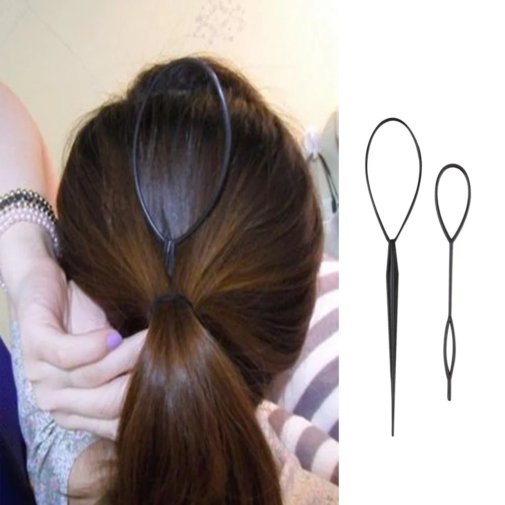1Set(2pcs) Plastic Hair Loop Styling Tools New Magic Topsy Tail Hair Braid Ponytail Styling Clip Bun Maker For Girls Hairstyles
