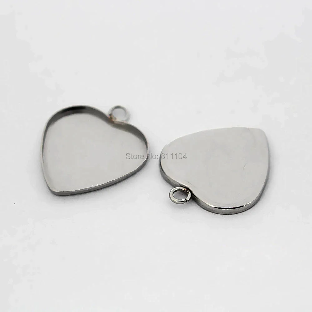 Stainless Steel 19mm 20mm Heart Bezel with a Loop Pendant Blanks Cameo