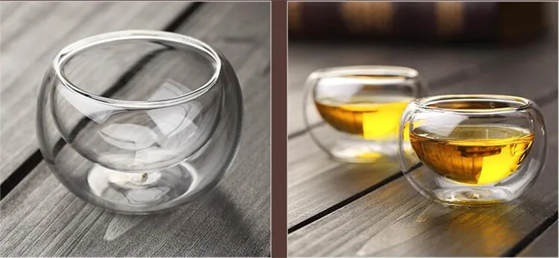 Hot sales! Handmade Tea Sets 6pcs Lot 50ml Heat Resistant Double Wall Small Glass Cup Chinese Kung Fu Tea Flower Tea Water Cup10