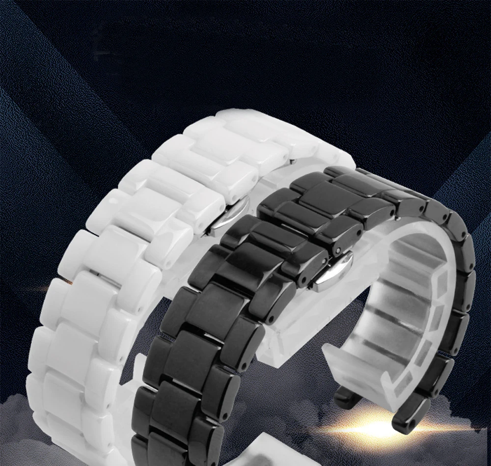 PEIYI жемчужный керамический браслет для часов 16*9 20*11 мм вогнутый интерфейс ремешок для часов белый черный ремешок браслет не выцветает Водонепроницаемость