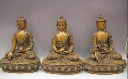 

bir 004129 Tibet Buddhism Copper Bronze III Buddha Three saints Sakyamuni Buddha Statue Set