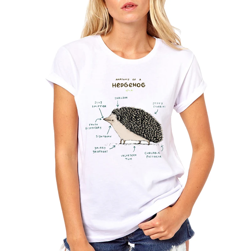 

Hedgehog Anatomy Fashion design women funny t-shirt cartoon Pug print lady cool tops short sleeve casual tee