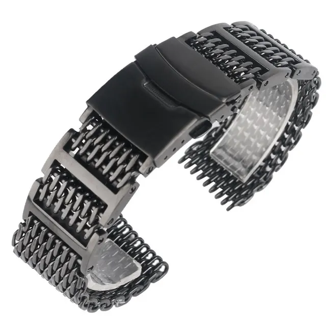 Luxury 20/22/24mm HQ Shark Mesh Watch Band Men Replacement Black/Sliver