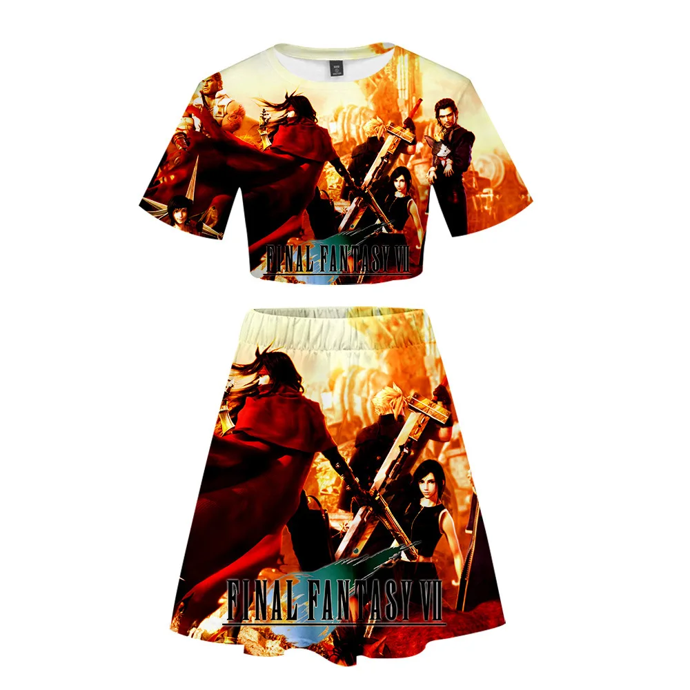 

Final Fantasy VII Women Outfits 2 Piece Set Women Outfit 3D Print T-Shirt Women's Suit Mini Skirt Summer Top Ensemble Femme