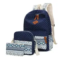 3pcs polka dot girls school backpack crossbody bags for women travel bags bookbag back pack blue