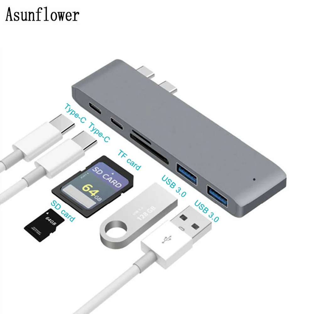 

Dual USB 3.0 Type-C HUB TO SD/TF Card Reader Thunderbolt 3 Adapter USB C Splitter HUB For MacBook Pro 2016 2017 Type C USB HUB