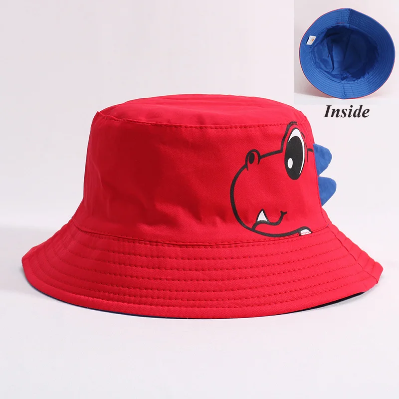 Dinosaur Baby Hat Cotton Double-sided Bucket Hat Baby Spring Autumn Cap Kids Hats Toddler Baby Accessories 1PC - Цвет: Red baby hat