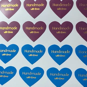 

2000pcs Paper Sticker Labels Thermoprinting Gold "Handmade with love" Labels heart-shaped design Sealing Self-Adhesive Labels