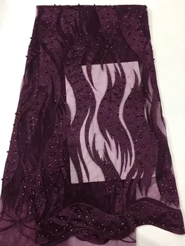 

good quality French Nigerian net lace African SH-81403 embroidery tulle mesh lace fabric with beads